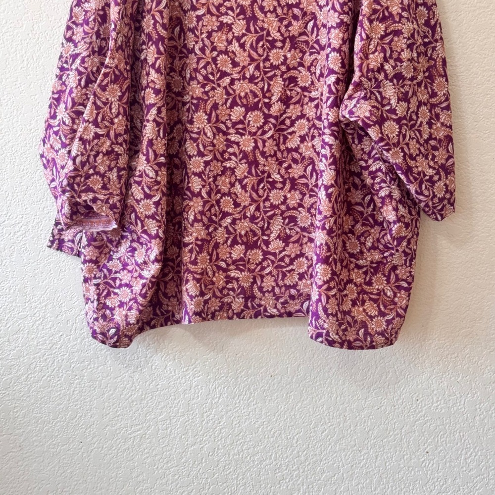 J.Jill Reversible Kimono Cardigan Purple Floral Orange Paisley Cotton S-L - Picture 7 of 15